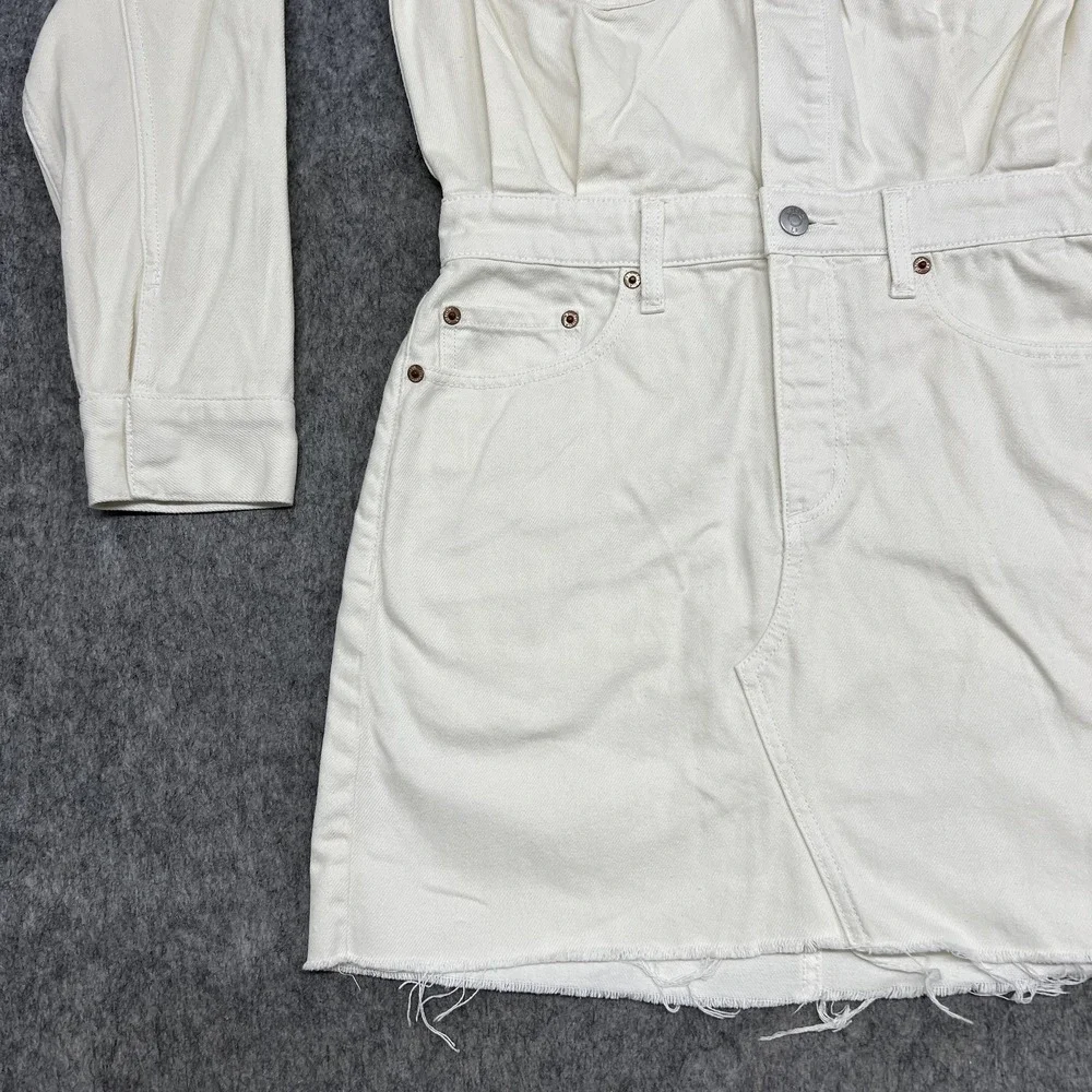 PISTOLA Dress Womens S Cream White Denim Shirt Dress Long Sleeve Raw Hem Utility